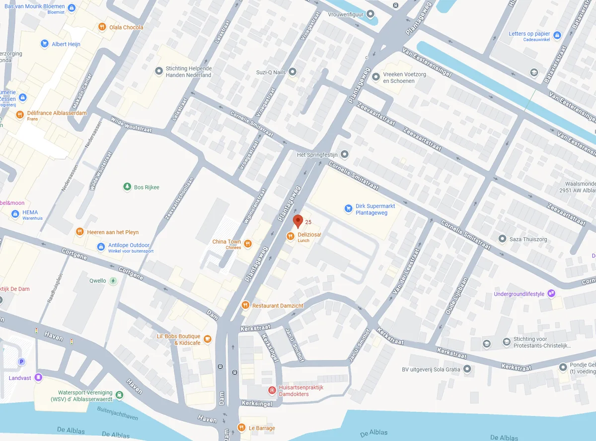 Kaart van de omgeving van BudgetFitness, Plantageweg 25 Alblasserdam